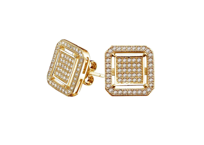 Double Box Pave CZ Stud Earrings